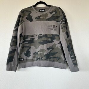 Fox Racing Camo Colorblock Crew Neck Sweatshirt Grey Green Pullover Men's Medium